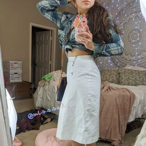 VINTAGE White Chambray Midi Skirt